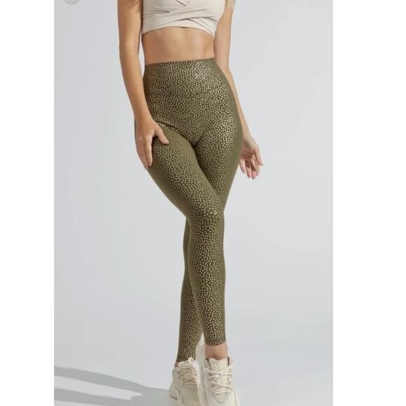 Buff Bunny Collection‎ Rosa Bossy Leggings Green Gold Speckles Size XSmall - Picture 1 of 7